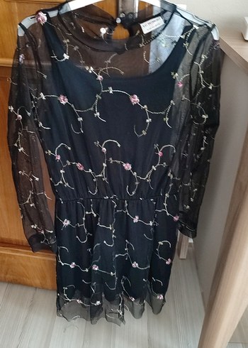 Nakışlı Siyah Uzun Bohem Elbise - Görsel 9