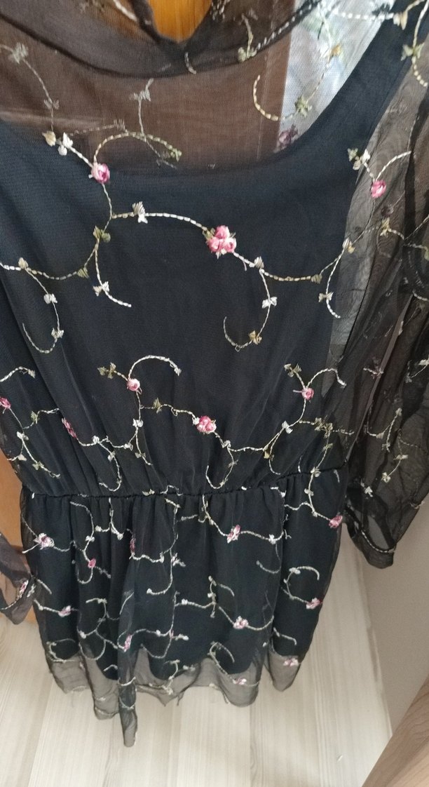 Nakışlı Siyah Uzun Bohem Elbise - Görsel 2