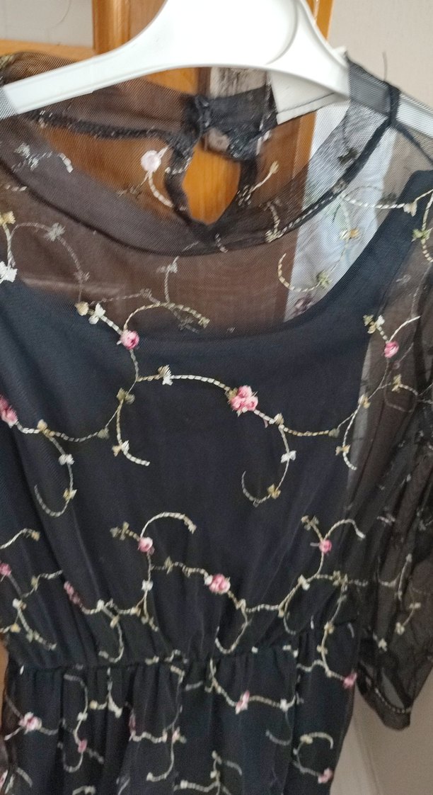 Nakışlı Siyah Uzun Bohem Elbise - Görsel 4