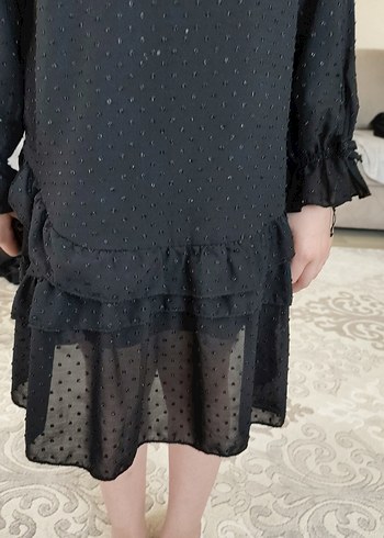 Siyah Uzun Kollu Fırfırlı Kız Elbisesi - Görsel 13