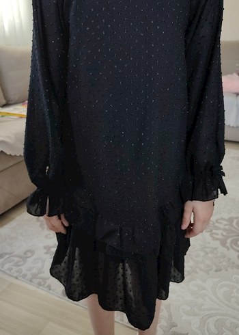 Siyah Uzun Kollu Fırfırlı Kız Elbisesi - Görsel 3