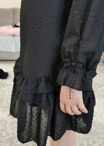 Siyah Uzun Kollu Fırfırlı Kız Elbisesi - Görsel 10