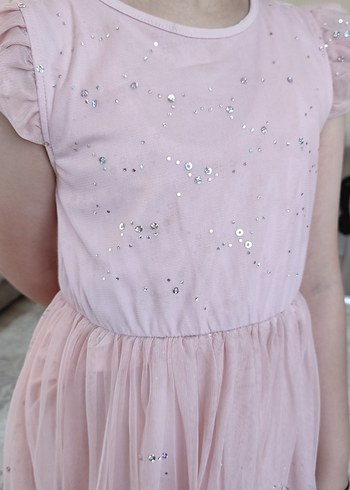 Pembe, V Yakalı, Fırfırlı Kız Elbisesi - Görsel 7
