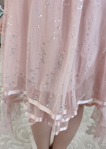 Pembe, V Yakalı, Fırfırlı Kız Elbisesi - Görsel 5