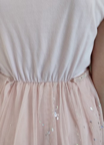 Pembe, V Yakalı, Fırfırlı Kız Elbisesi - Görsel 3