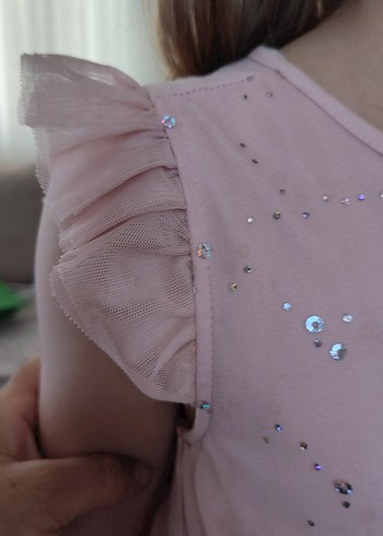 Pembe, V Yakalı, Fırfırlı Kız Elbisesi - Görsel 10