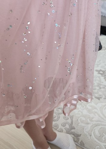 Pembe, V Yakalı, Fırfırlı Kız Elbisesi - Görsel 15