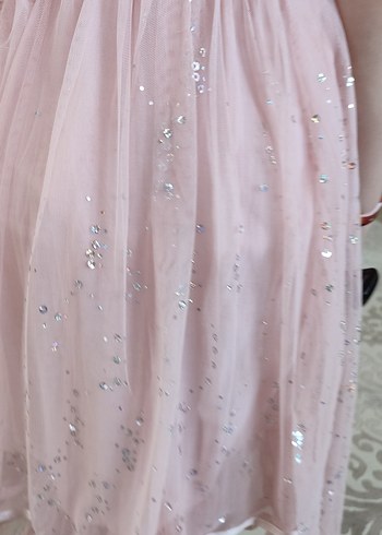 Pembe, V Yakalı, Fırfırlı Kız Elbisesi - Görsel 4