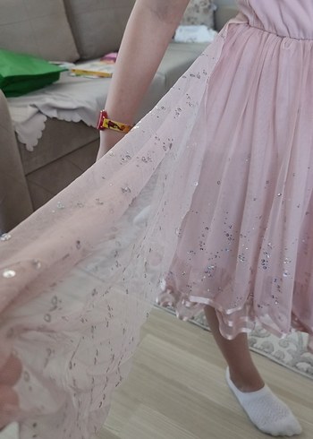 Pembe, V Yakalı, Fırfırlı Kız Elbisesi - Görsel 12