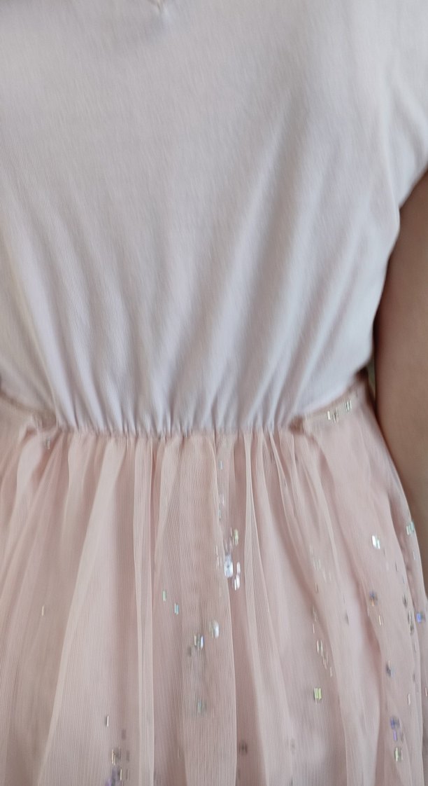 Pembe, V Yakalı, Fırfırlı Kız Elbisesi - Görsel 3