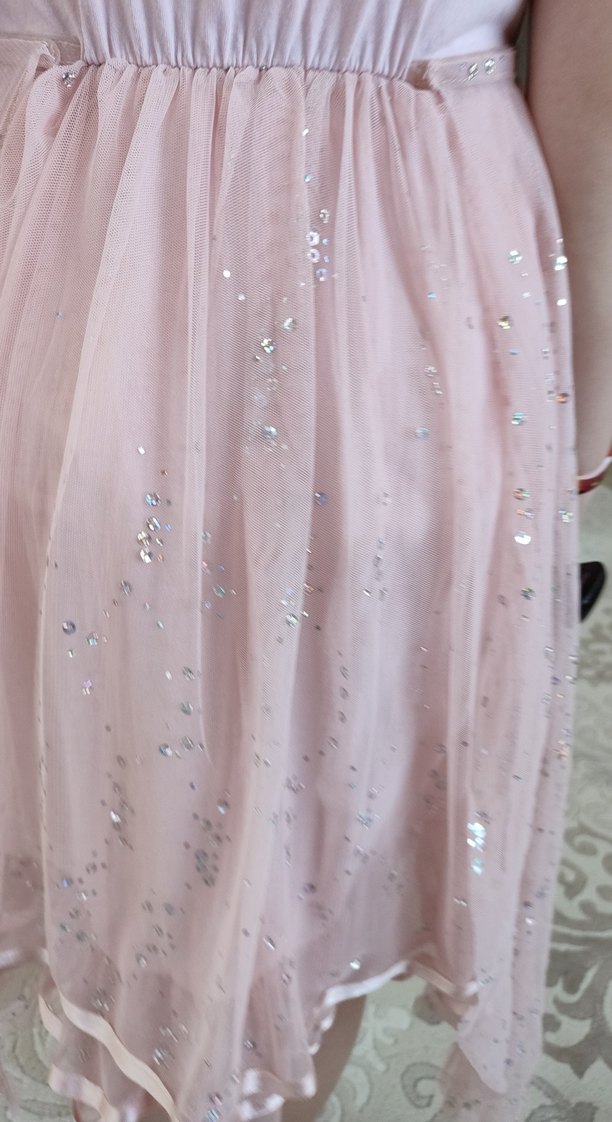 Pembe, V Yakalı, Fırfırlı Kız Elbisesi - Görsel 4