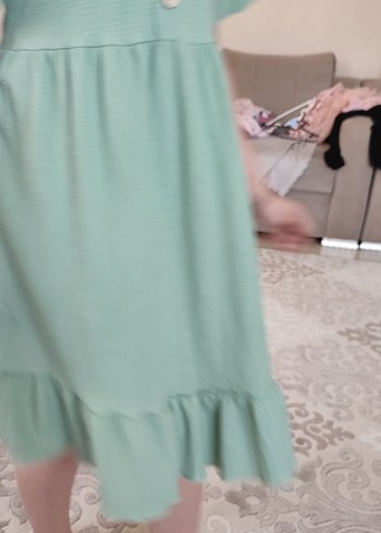 Düğmeli Yeşil Hamile Midi Elbise - Görsel 4