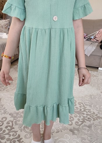 Düğmeli Yeşil Hamile Midi Elbise - Görsel 6