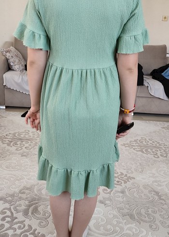 Düğmeli Yeşil Hamile Midi Elbise - Görsel 7