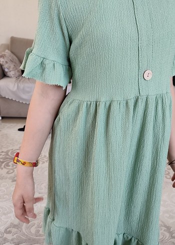 Düğmeli Yeşil Hamile Midi Elbise - Görsel 3