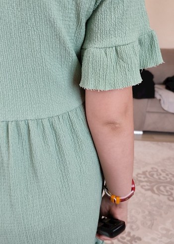 Düğmeli Yeşil Hamile Midi Elbise - Görsel 8