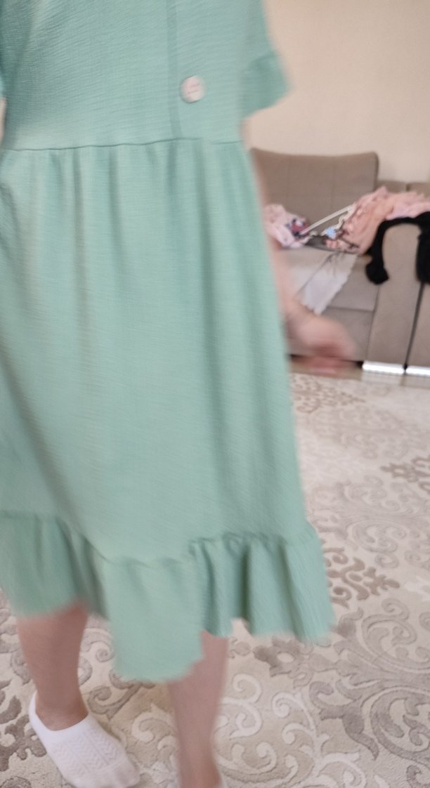 Düğmeli Yeşil Hamile Midi Elbise - Görsel 4