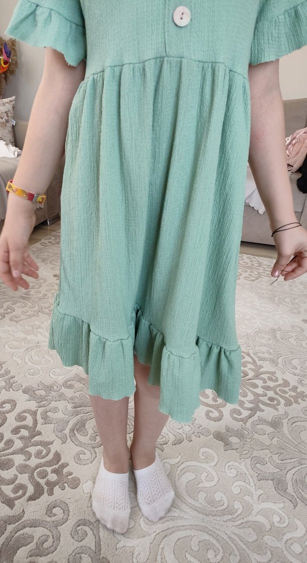 Düğmeli Yeşil Hamile Midi Elbise - Görsel 5