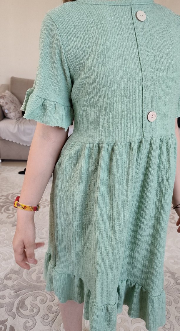 Düğmeli Yeşil Hamile Midi Elbise - Görsel 3