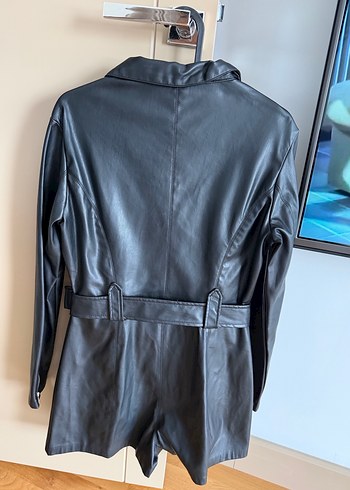 Kadın Siyah Deri Biker Tulum - Görsel 4