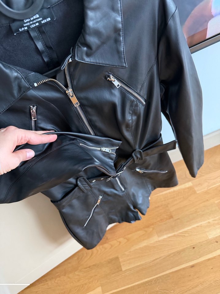 Kadın Siyah Deri Biker Tulum - Görsel 3