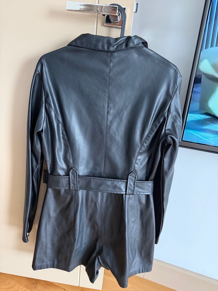 Kadın Siyah Deri Biker Tulum - Görsel 4