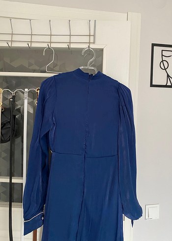 Mavi Piliseli Uzun Keten Elbise - Görsel 4