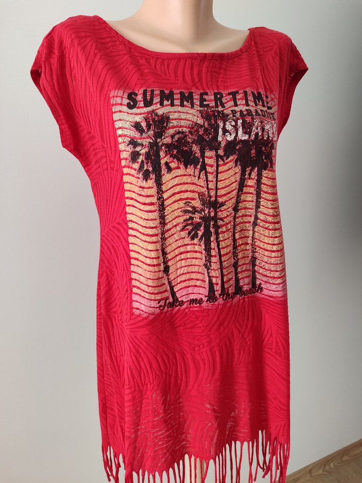 Püsküllü Kırmızı Bohem Mini Kadın pareo - Görsel 2