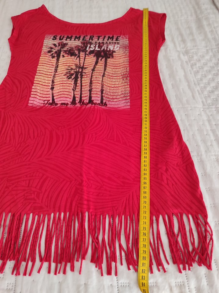 Püsküllü Kırmızı Bohem Mini Kadın pareo - Görsel 4