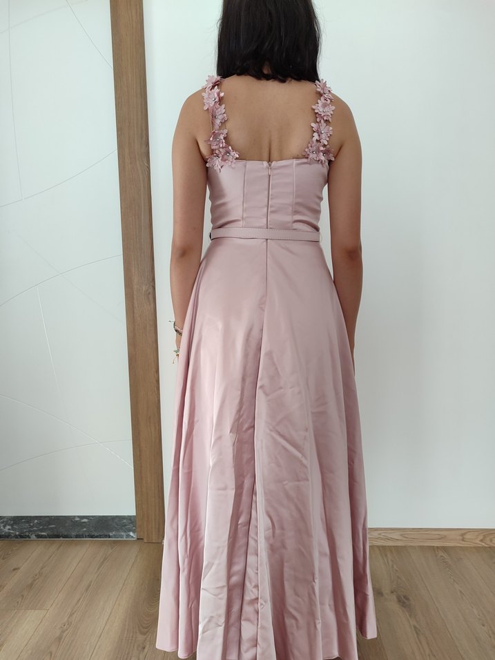 Pembe Askılı Uzun Abiye Elbise - Görsel 4