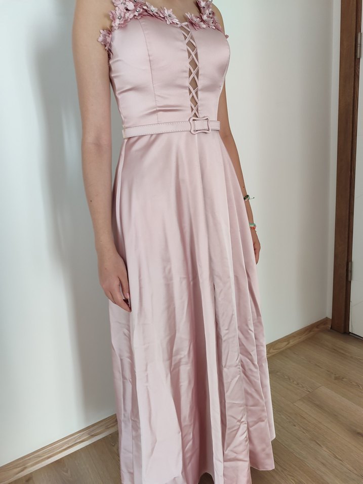 Pembe Askılı Uzun Abiye Elbise - Görsel 2