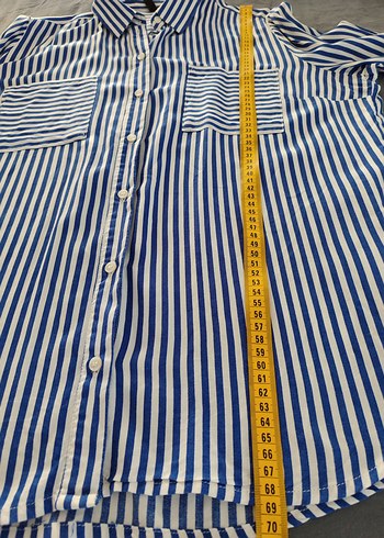 Mavi Çizgili Düğmeli Kadın Gömlek - Görsel 4