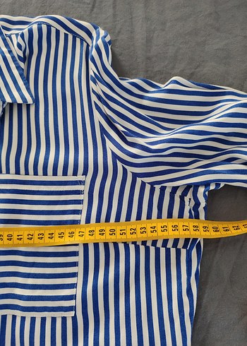 Mavi Çizgili Düğmeli Kadın Gömlek - Görsel 3