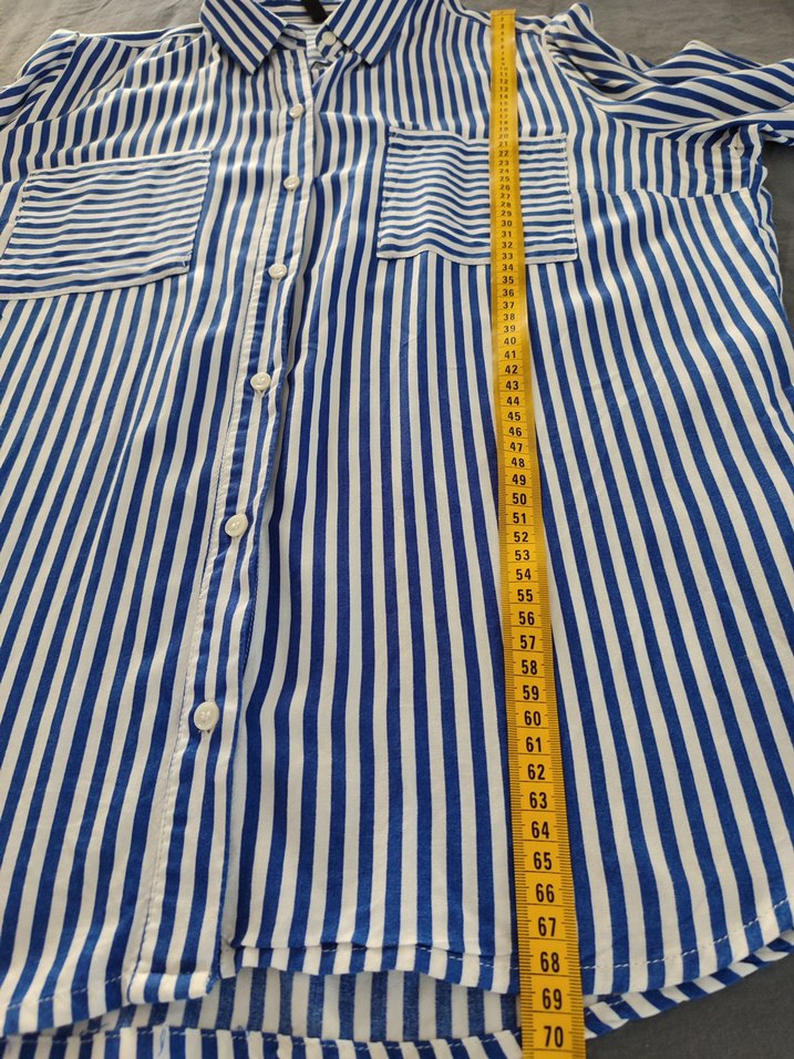 Mavi Çizgili Düğmeli Kadın Gömlek - Görsel 4