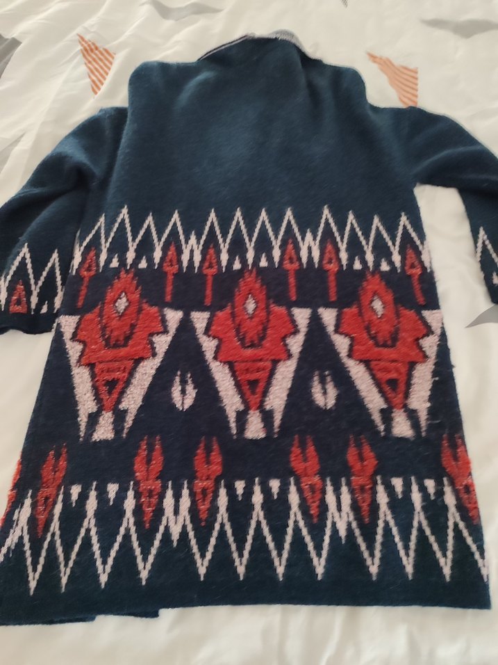 Kadın Bohem Desenli Triko uzun Hırka - Görsel 2