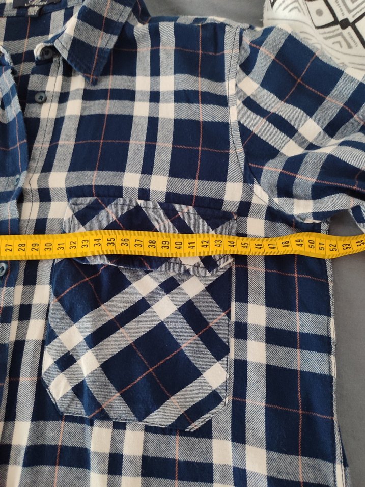 Kadın Mavi Gri Ekose Uzun Kollu Gömlek - Görsel 3