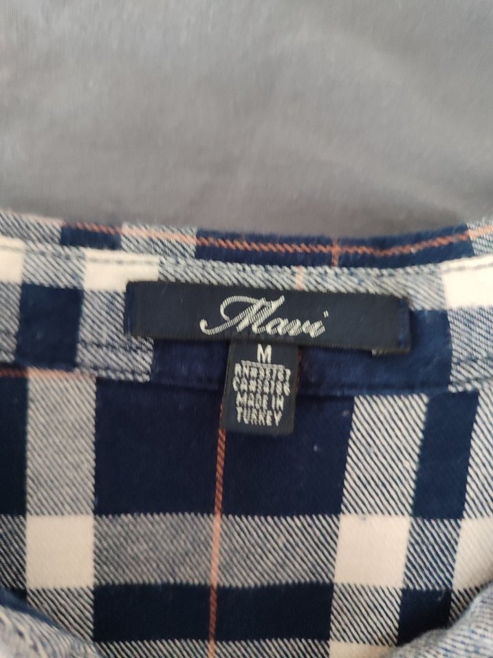 Kadın Mavi Gri Ekose Uzun Kollu Gömlek - Görsel 5