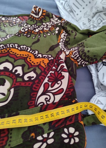 Bohem Çok Renkli Uzun V Yaka Elbise - Görsel 6