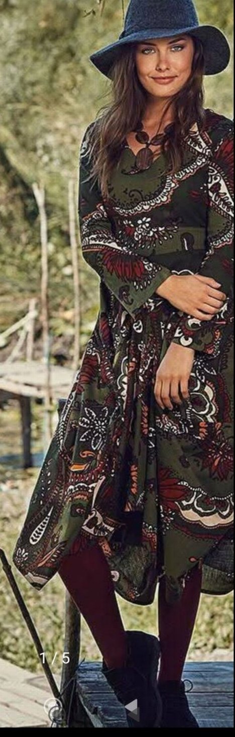 Bohem Çok Renkli Uzun V Yaka Elbise - Görsel 5