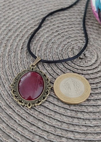 Beden Bordo Zincir Detaylı Gotik Kolye