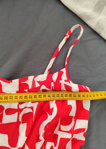 Kırmızı Desenli Uzun Askılı Elbise - Görsel 5