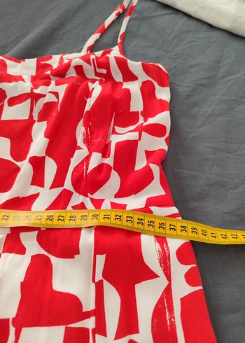 Kırmızı Desenli Uzun Askılı Elbise - Görsel 6