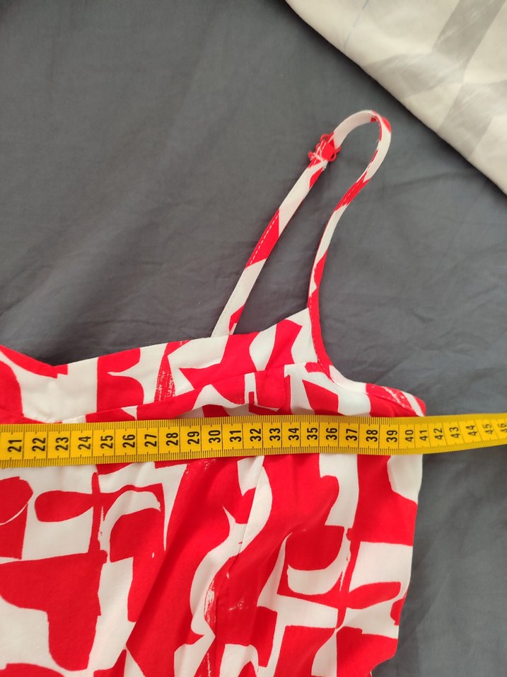 Kırmızı Desenli Uzun Askılı Elbise - Görsel 5