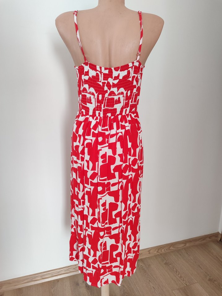 Kırmızı Desenli Uzun Askılı Elbise - Görsel 3