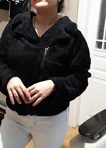 l Beden siyah Renk Çok Şık Peluş Hırka Ceket Açıklama Okynz