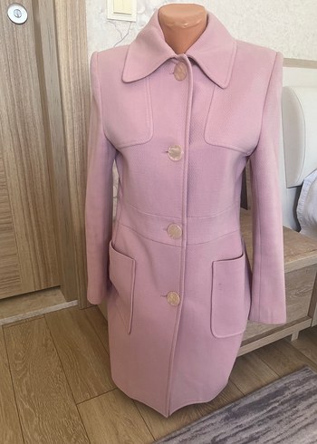 Düğmeli Pembe Uzun Kadın Kaban