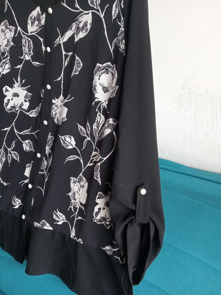 Kadın Siyah Midi Boy Uzun Kollu Baskılı Gömlek - Görsel 3