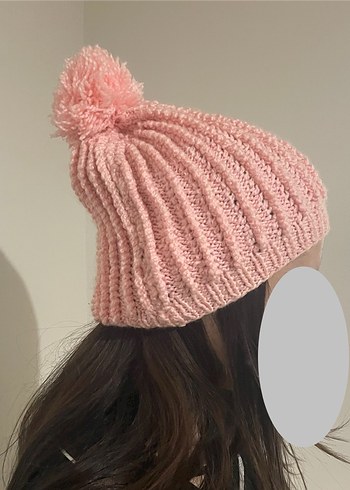 Pembe Örgü Ponponlu Bere - Görsel 2