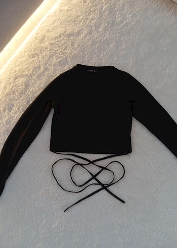 Siyah Uzun Kollu Crop Bluz