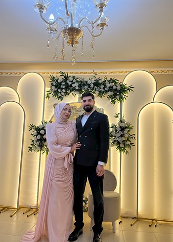 Abiye Pembe Drapeli Uzun Abiye Elbise